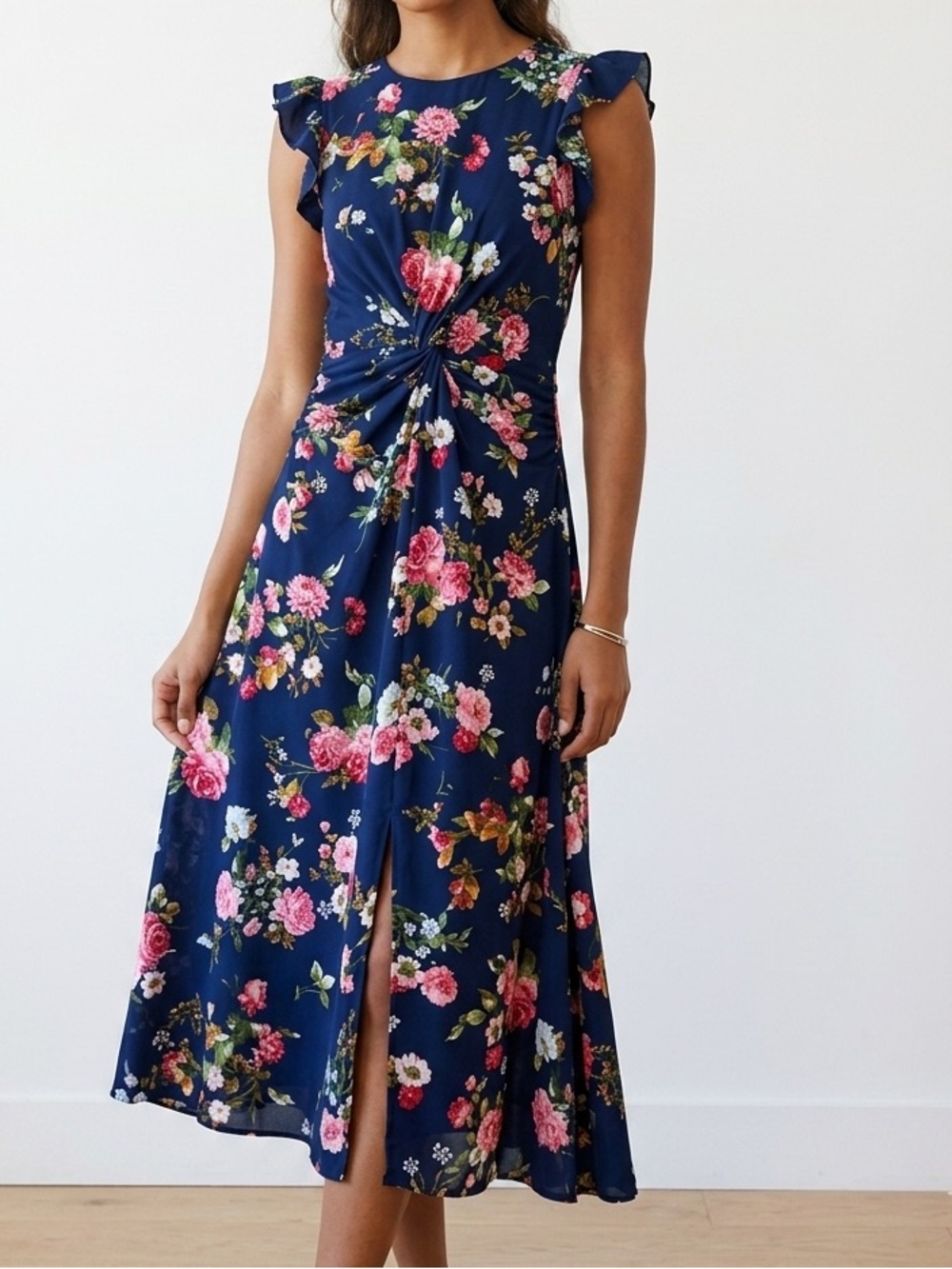 NWT Altar'd State Navy Floral Twist-Front Midi Dress❤️